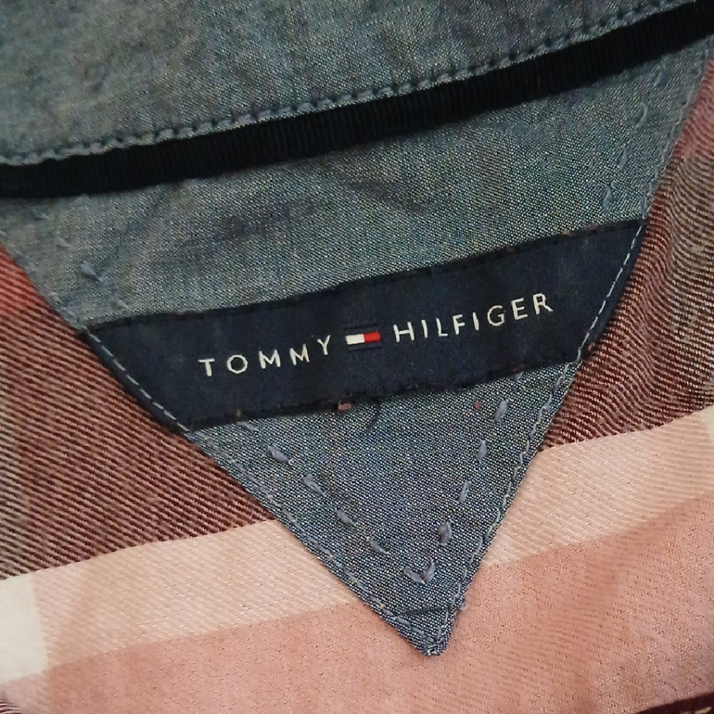 Tommy Hilfiger Blue and Brown Plaid Shirt
